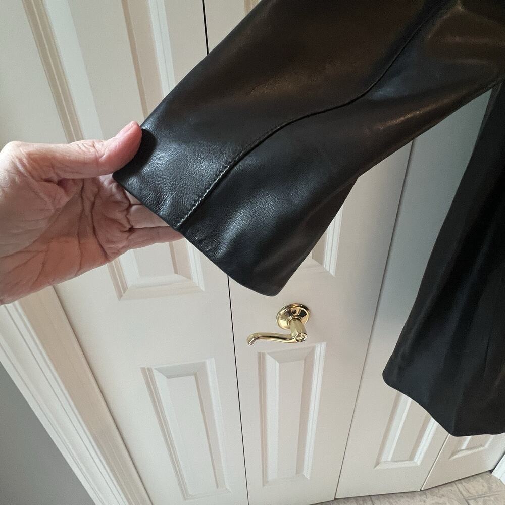💞 Excelled Collection 2XL Black Genuine Leather Long Coat Leopard Lined Plus - Picture 10 of 12